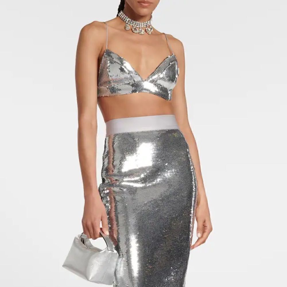 Alex Perry Sequin Embellished Bra Top Silver